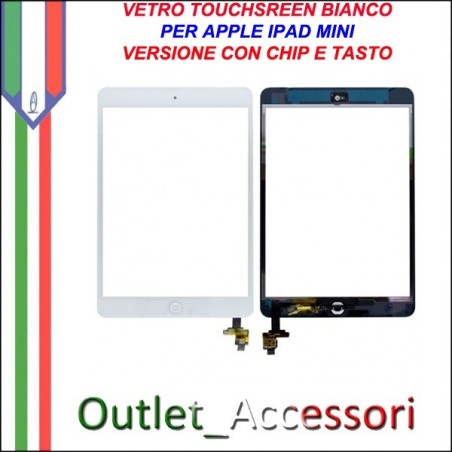 Vetro Touch Touchscreen Schermo per Apple Ipad Mini Bianco con Chip Tasto