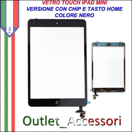 Vetro Touch Touchscreen Schermo per Apple Ipad Mini NERO con Chip Tasto