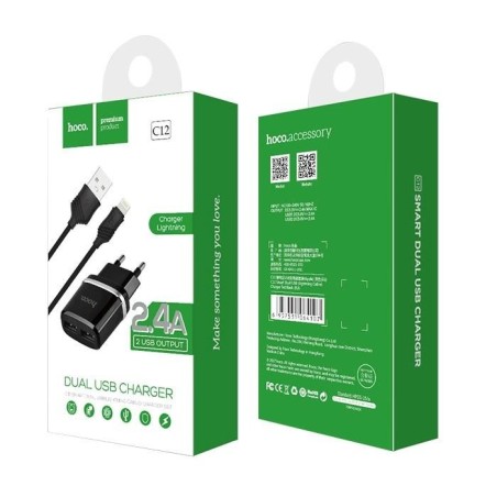 Alimentatore Caricatore COMPLETO CON DOPPIA USCITA USB E CAVO MICRO USB NERO