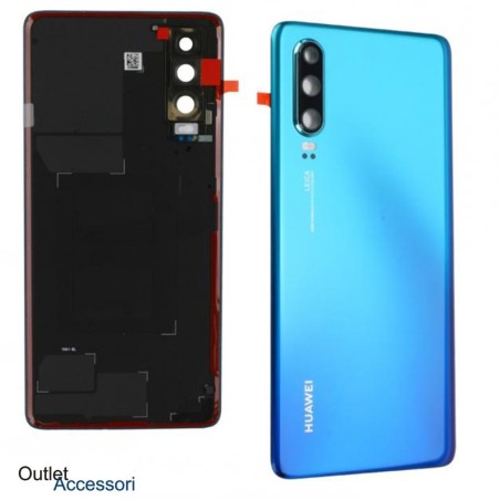 Copribatteria Scocca Vetro Posteriore Originale HUAWEI P30 BLU AURORA Biadesivo Camera